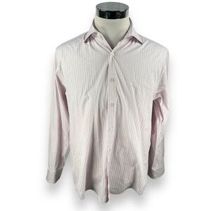 Hugo Boss Gerald Dress Shirt Mens 17.5 34/35 Pink White Checked Cotton Button Up